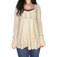 Elegant Women s Fall Knitwear Stylish Long Sleeve Tunic Sweater with Button Detail and Square Neckline