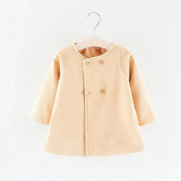 Autumn Winter New Fashion Solid Color Baby Girls' Coat 0-3Y, Korean Style Long Sleeve Warm Children's Outerwear
