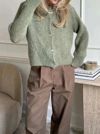 Women s V-Neck Cable Knit Sweater Long Sleeve Solid Color Button Down Cardigan Casual Fall Winter Tops