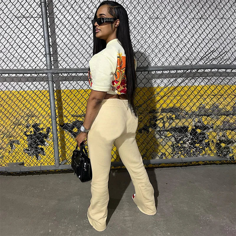 2025 Fall Winter Printed Wide Leg Pants - Fashion Placement Design Pocket Trousers Club outfits for women 2025