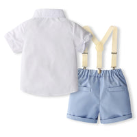 Toddler Boys Summer Outfits Solid Color Bowtie Short Sleeve Shirts Tops Suspender Shorts 2Pcs Gentleman Clothes Set