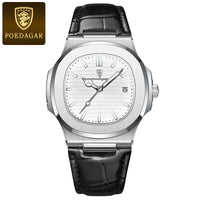 POEDAGAR Luxury Square Watch For Men Date Waterproof Luminous Quartz Business Man Wristwatch Leather Fashion Brand Men's Watches