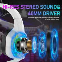 Wired Gaming Headset RGB Backlight Retractable Noise Isolating Microphone Stereo Sound Deep Bass Memory Foam Earmuff Headphone