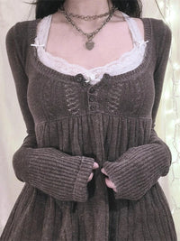 Elegant Women s Fall Knitwear Stylish Long Sleeve Tunic Sweater with Button Detail and Square Neckline