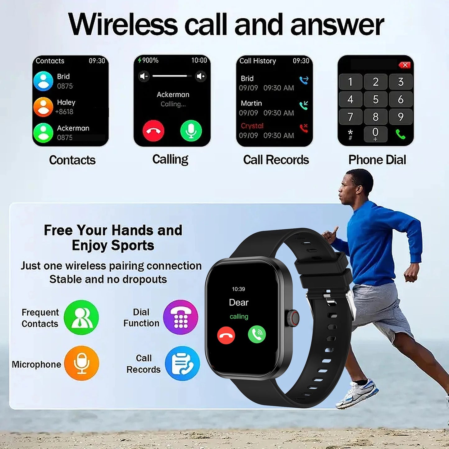 Smart Watch For IOS & Android, Sports & Fitness, USB Charging, Health Manager, Step Counter, Music & Speaker