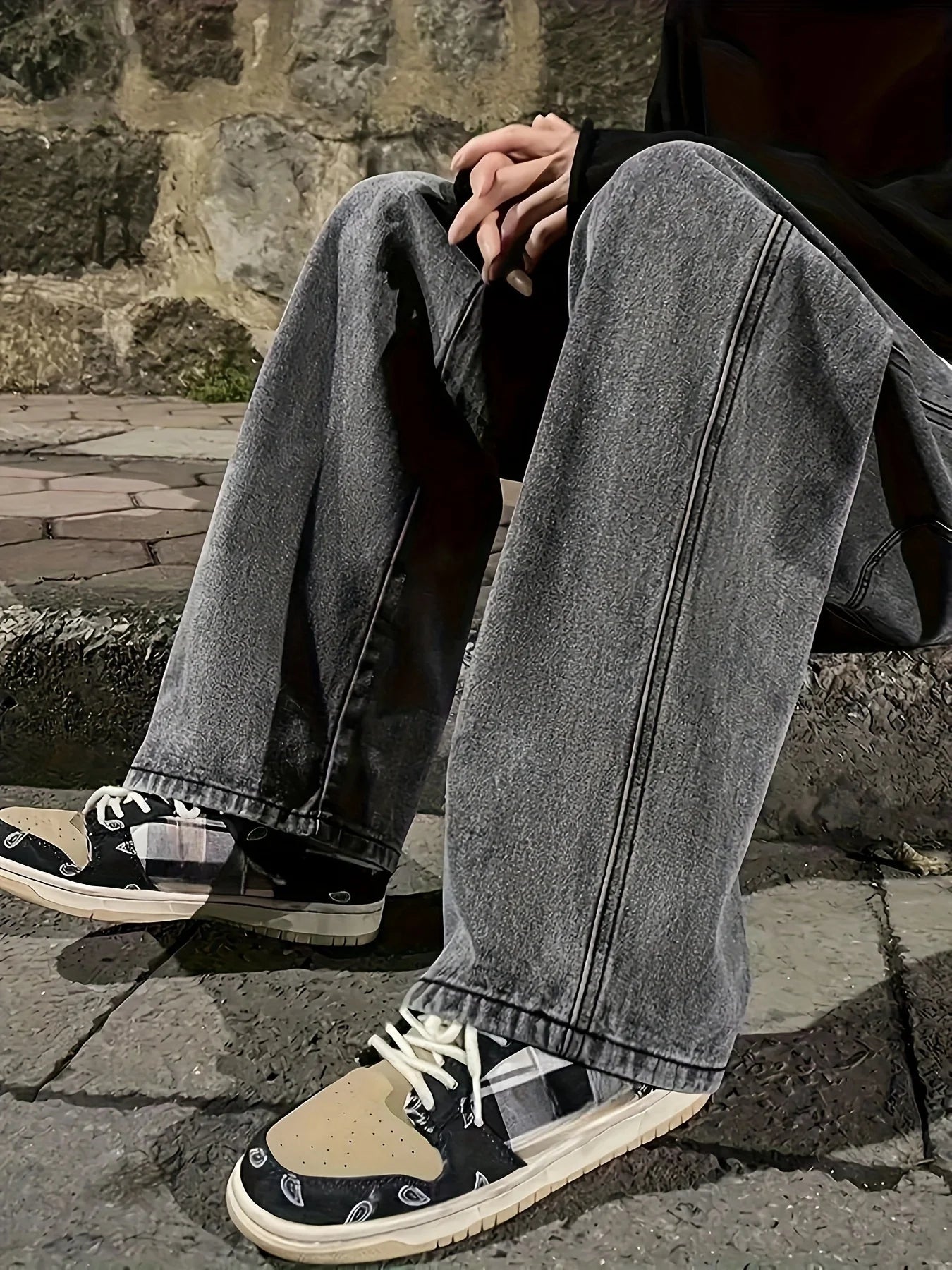 Loose gray men's jeans – perfect for autumn-winter transitions, with a natural warmth, comfortable and non-constricting.