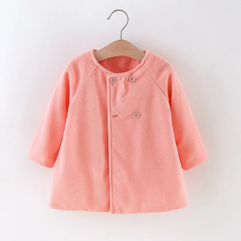 Autumn Winter New Fashion Solid Color Baby Girls' Coat 0-3Y, Korean Style Long Sleeve Warm Children's Outerwear