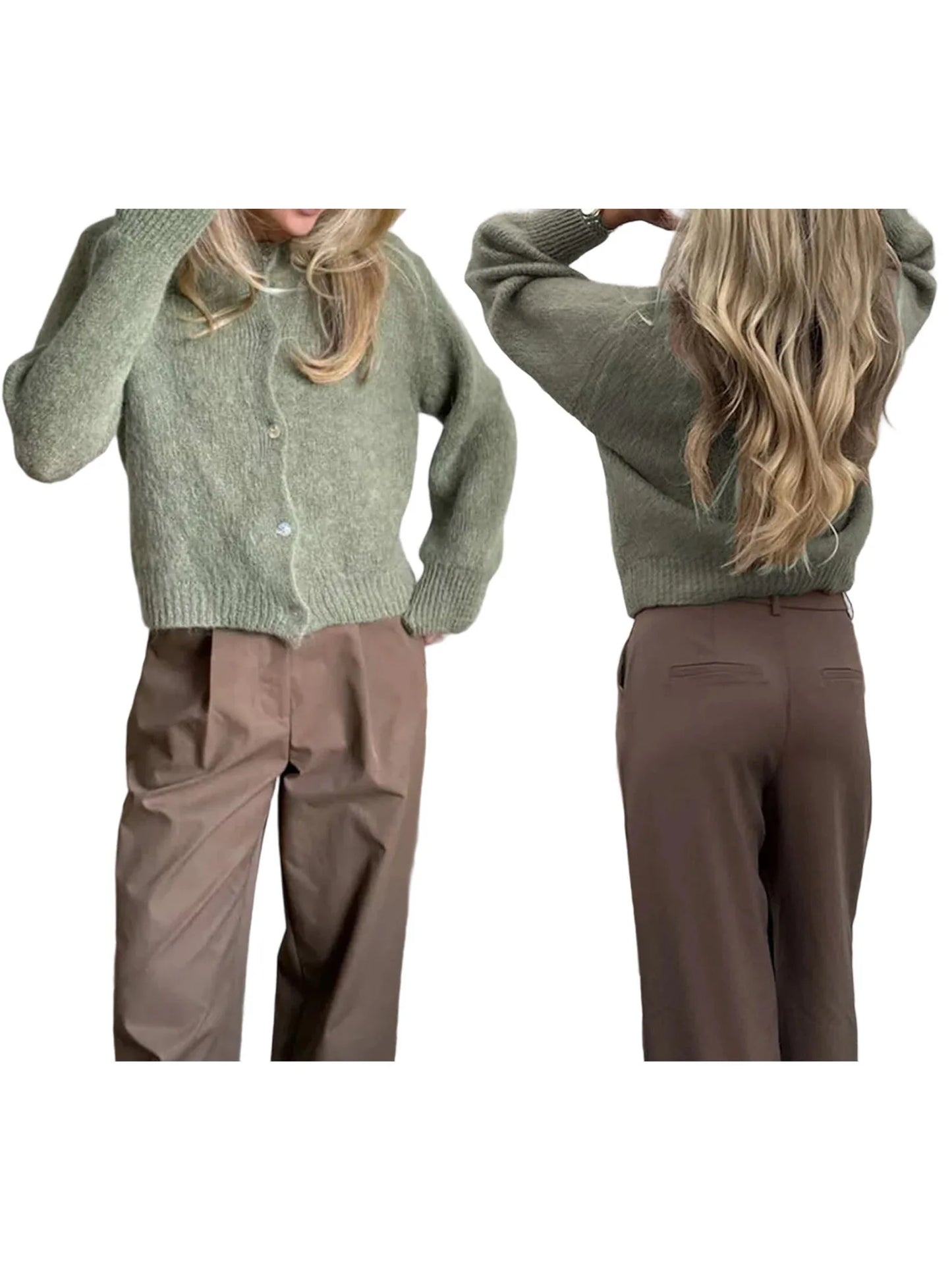 Women s V-Neck Cable Knit Sweater Long Sleeve Solid Color Button Down Cardigan Casual Fall Winter Tops