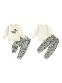 Toddler Boy 2-Piece Winter Outfit Hooded Bear Embroidery Jacket Fleece Lined Pants Set Cozy Clothes for Cold Weather