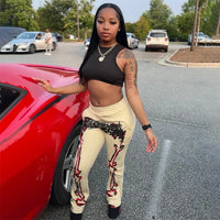 2025 Fall Winter Printed Wide Leg Pants - Fashion Placement Design Pocket Trousers Club outfits for women 2025