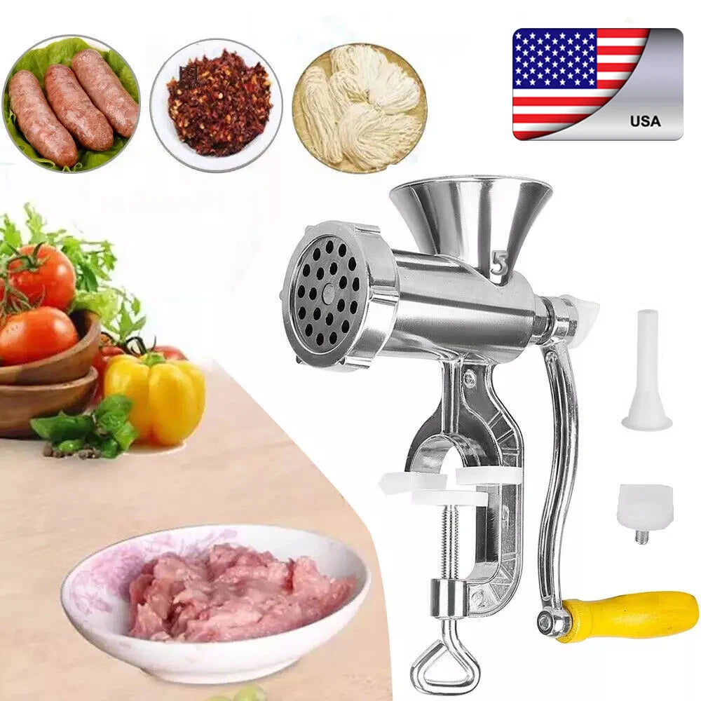 Manual Meat Grinder Silver Aluminum Alloy Powerful Meat Grinder Home Sausage Kitchen Appliances Chop Pepper Supplies Meat Mincer