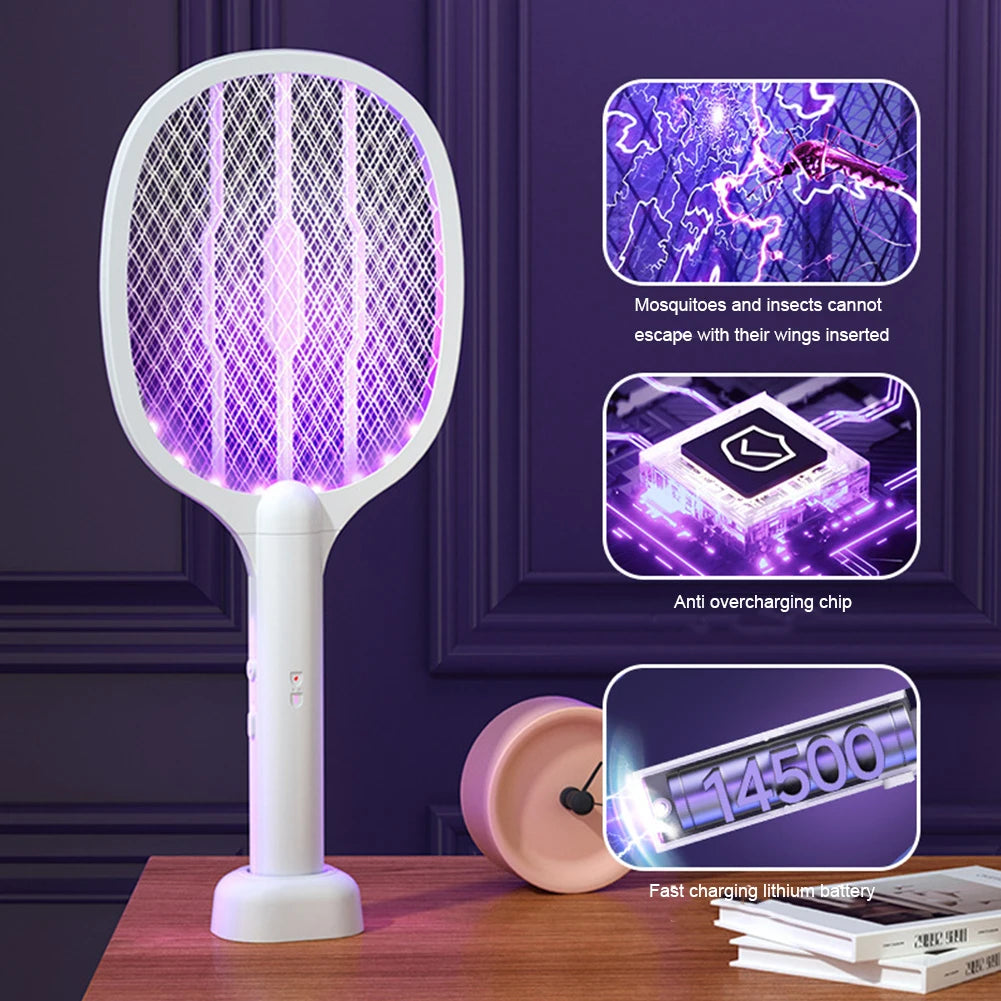 2 in 1 Electric Fly Swatter Handheld Fly Killer and Mosquito Trap Lamp Safe Rechargeable for Home Office Backyard Patio Camping