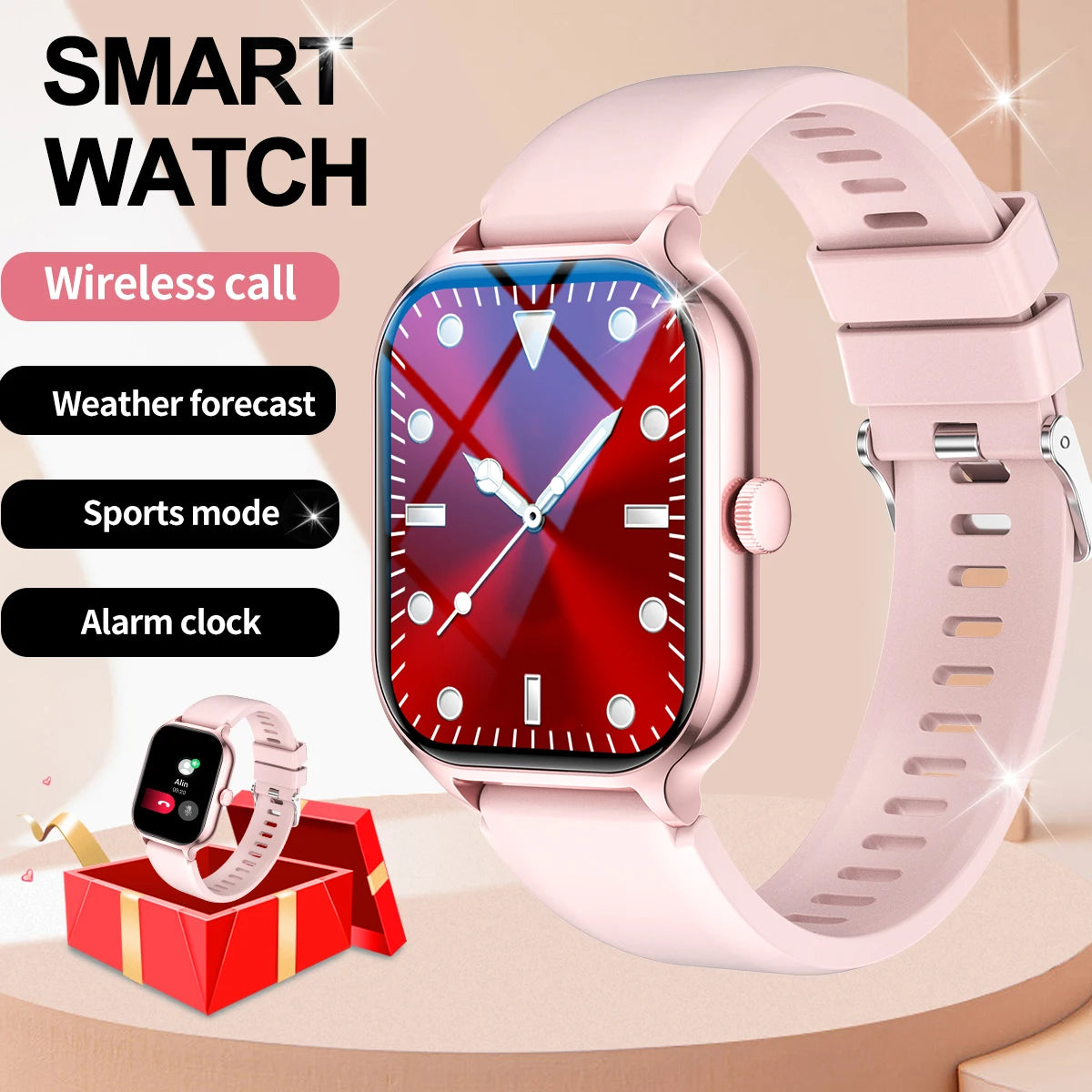 Smart watch with multiple sports modes, can make and receive calls, message reminders, health monitoring, compatible with Androi