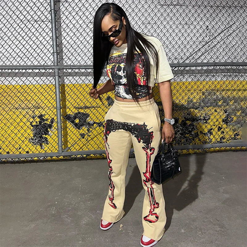 2025 Fall Winter Printed Wide Leg Pants - Fashion Placement Design Pocket Trousers Club outfits for women 2025