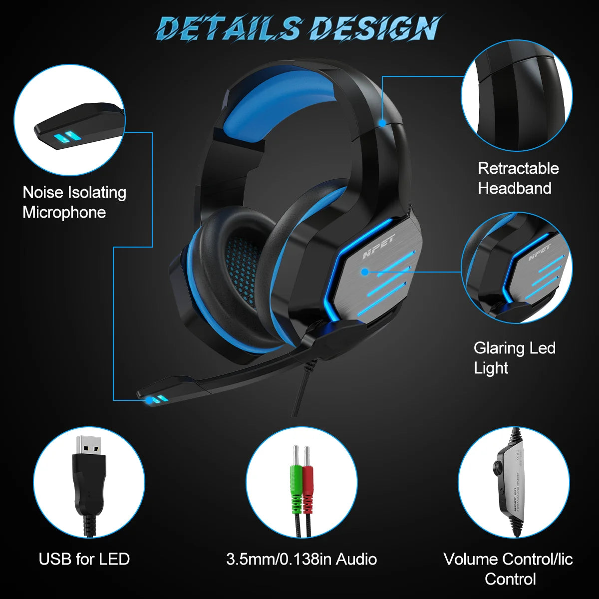 NPET HS10 3.5mm Wired Gaming Headphones With Microphone 120° Adjustable PC Bass Stereo Gamer Headset For PS4 PS5 Xbox Smartphone