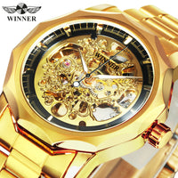 WINNER Luxury Retro Skeleton Automatic Mechanical Watch for Men Luminous Hands Stainless Steel Strap Business Mens Watches Gifts